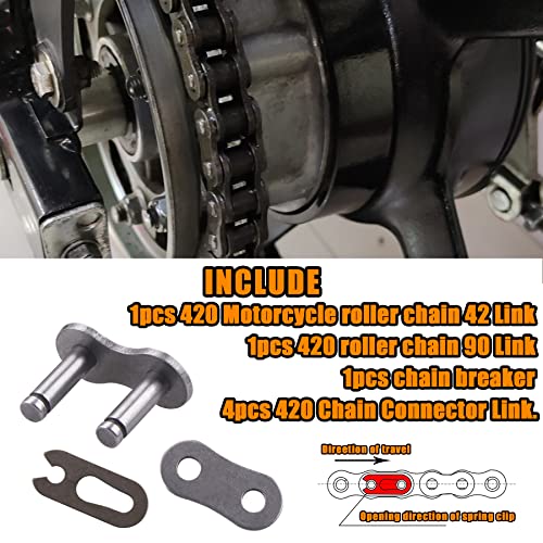 Cncmotok 420 Jackshaft Chain 42Link+Standard Roller Chain 90 Link+ Chain Breaker, Fit For Coleman Bt200X Ct200U Trail 200 Ct200U-Ex Baja Trailmaster Warrior Heat 196Cc Powersports Mini Bike Part #TOP4