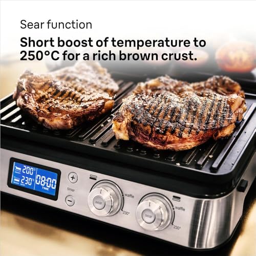Foto von Braun MultiGrill 9 CG9043, 3-in-1 Kontaktgrill, BBQ und Ofen, große Grillfläche (16 Burger), 2000W, 250°, spülmaschinengeeignet (Plancha, und Grill), Fettauffangschale, Elektrogrill Indoor