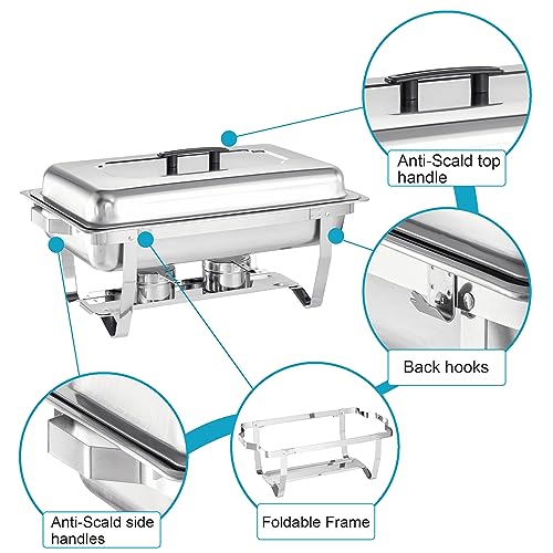 Chafing-Dish-Buffet-Set-4-Packs8-Quart-Stainless-Steel-Foldable-Rectangular-Chafing-Full-Size-Food-PanChafing-Servers-With-Covers-buffet-servers-and-food-warmers-for-parties-wedding-outdoor-banquet