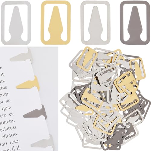 SUNNYCLUE 1 Box 80Pcs 4 Colors Bookmark Clips Stainless Steel Bookmarks Silver Gold Black Book Mark Rectangle with Arrow Metal Line Page Book Markers Accessories for Reading Books lover Women Men