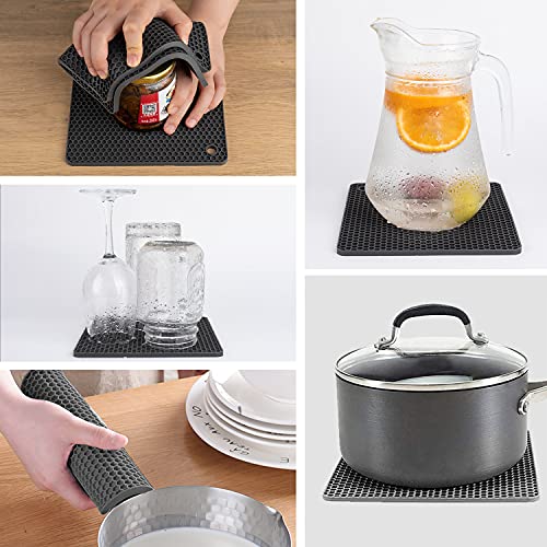 Image of Silicone Trivets for Hot Pots and Pans, Multi-Purpose Trivet Mat for Hot Dishes Set of 4, Heat Resistant Durable Flexible Silicone Pot Mat for Countertop, Easy to Wash and Dry, Dark Gray, Square