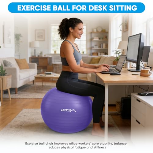 Image of APEXUP Yoga Ball, 660 lbs Anti-Burst Exercise Ball with Pump, 5 Sizes