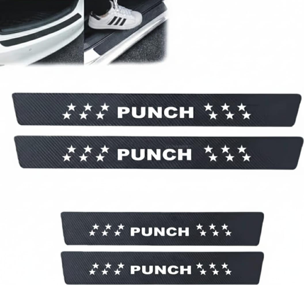 Car Door Sill Protectors for Punch 4 Pcs Reflective Carbon Fiber Vinyl Threshold Sticker Decorative Car Door Scuff Plate,Anti-Scratch (Pack of 4)-image-6