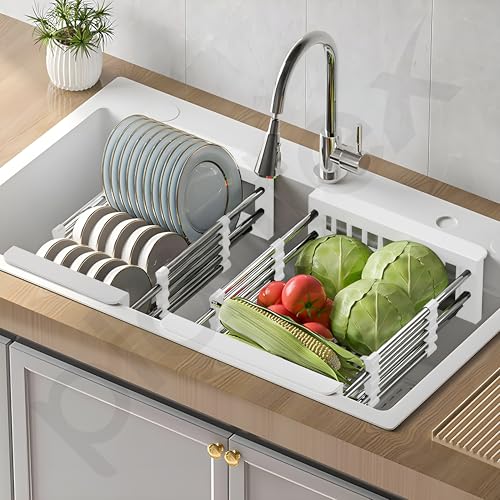 Image of Plantex Stainless Steel & ABS Plastic Sink Drainer Basket /Vegetable Washing Sink Basket Strainer /Kitchen Accessories Items for Home - Pack of 1 (White)