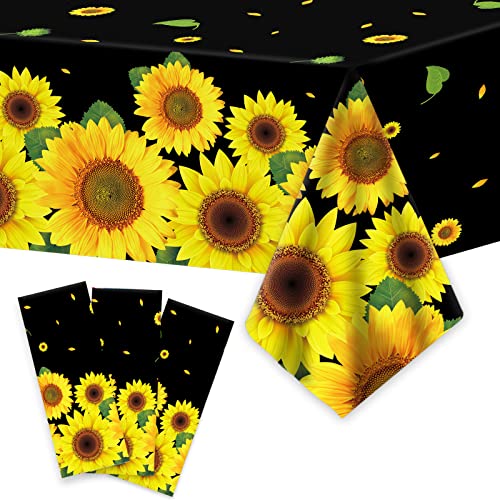 gisgfim 3 Pcs Sunflower Party Tablecloth Sunflower Birthday Table Cover Decoration Summer Party Supplies Favors Disposable