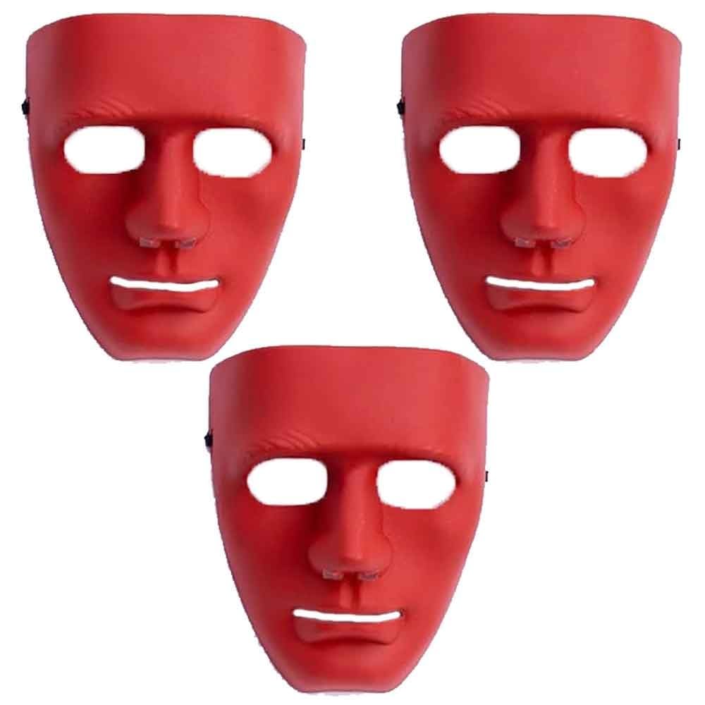 Pop The party 3Pcs Halloween Fancy Dress Masks for Kids & Adults,Full Face Anonymous Street Dance Ghost Step Cosplay Masquerade Mask (Red)