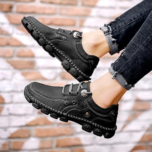 Men's Vintage Leather Casual Loafers Hand-Stitched Lace-Up Non-Slip Waterproof Sneakers Fashionable Comfortable Walking Driving Shoes2