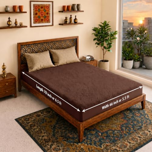 Image of Lithara Terry Cotton Fitted Mattress Protector for Queen /Double Bed | Waterproof & Elastic Band | Ultra Soft & Hypoallergenic Mattress Cover | Size : 66 x 78 Inches (5.5 x 6.5 Feet) | (Coffee)