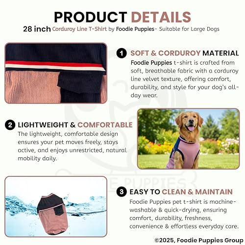 Image of Foodie Puppies Corduroy Line Velvet Pocket T-Shirt Warm Sweater Jacket - (28 inch, Blue and Pink) for Large Dogs | Soft, Lightweight Pet Apparel | Stylish, Comfortable, Durable, Stretchable