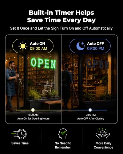 Image of 32 x 10 Inch LED Open Sign for Business - Timer via BT APP & Remote Control, Ultra Bright Open Sign with 14 Flash Modes, 6 Dimming Levels & 6 Speed Control for Salon Cafe Restaurant (Green & white)