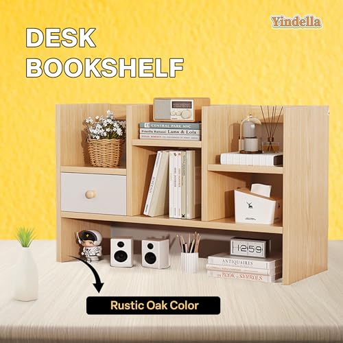 Image of Yindella Multi-Functional Desktop Bookshelf Organizer, Wooden Storage Shelf, Adjustable Office Desk Organizer for Books, Stationery, Space-Saving Home & Office (Desk Bookshelf-05)