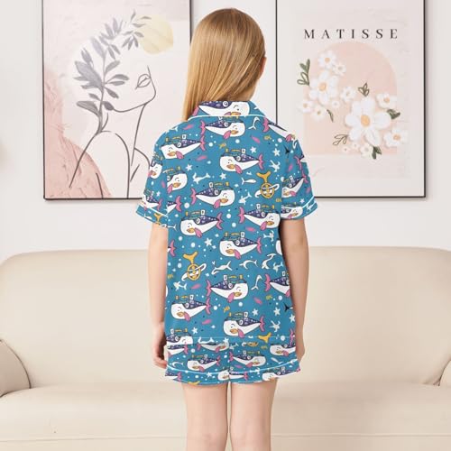 ALAZA Cute Sailor Whale Blue Pajamas Satin Pajama Set Short Sleeve Button Down Sleepwear4