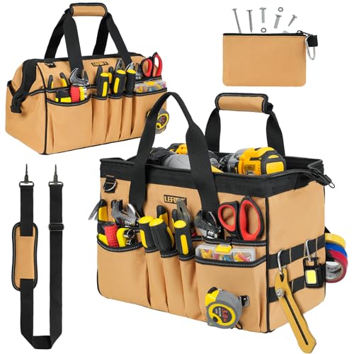 Sacoche Outils,Sac Outils Vide,38 cm Ouverture Robuste Sac à Outils,38 Poches Organiseur de Rangement,étui de Transport pour...