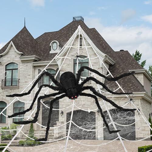Toile d'araignée d'Halloween géante déco maison hantée et horreur extérieure - 8