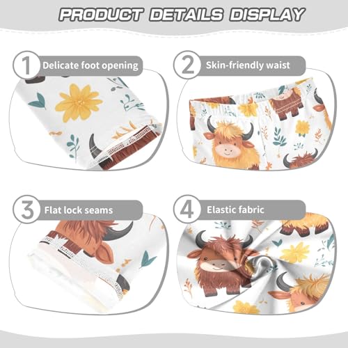 Highland Cow Girls Leggings,Workout Leggings for Girls Toddler Athletic Legging Size for 3-10T3