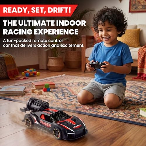 Image of Kidology RC Drift Car with Smoke Effect for Kids & Teens | 1:36 Remote Control Racing Car with LED Lights & Sound | High Speed Drift RC Car for Indoor Outdoor Play (Red)