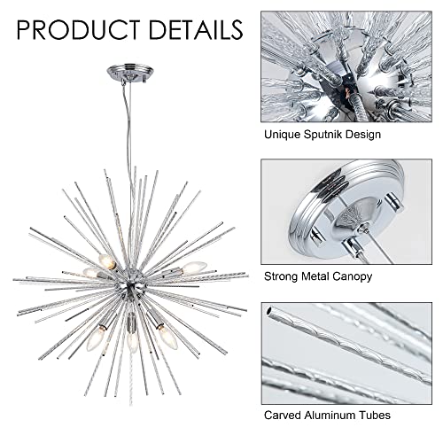 Mayna Sputnik Chandeliers 6-Light Starburst Chandelier Polished Chrome Firework Chandelier Mid Century Satellite Pendant Light For Living Room Dining Room Bedroom Kitchen,Dia 25",E12 Sockets #TOP6