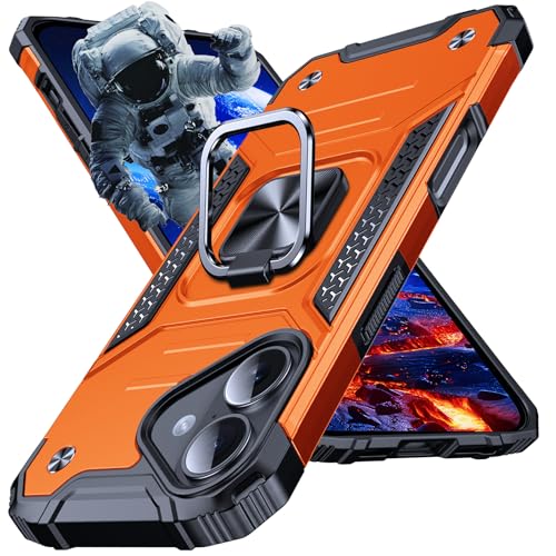 Image of Anqrp Heavy Duty Case for iPhone 16 Case with Enhanced Ring Holder Grip Stand, Military Grade Shockproof Rugged Drop Protective Silicone Hard Slim iPhone 16 Phone Case Cover,Orange