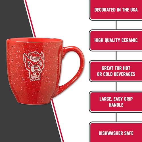 Image of Rico Industries NCAA North Carolina State Wolfpack Red Personalized 16 oz Team Color Laser Engraved Speckled Ceramic Coffee Mug