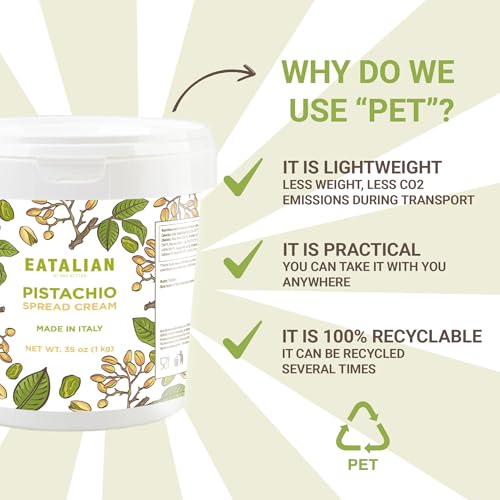 Image of EATALIAN by AMZ BETTER Pistachio Cream, 2.2 lb /1000 g, Delicious Spreadable with a Sweet and Unique Taste, Ideal on Bread and with Ice Cream, Excellent for Dubai Chocolate, Made in Italy