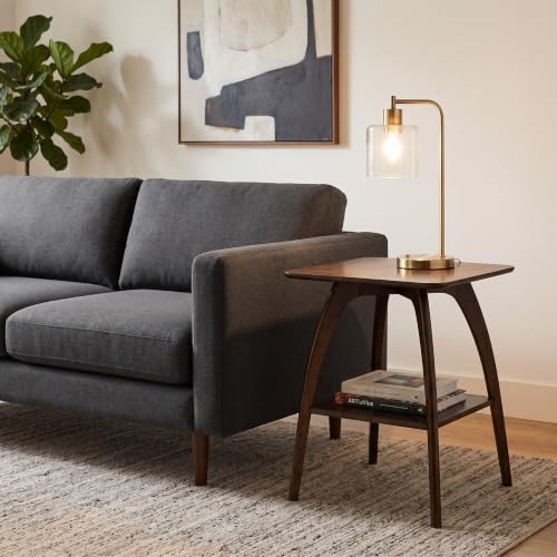 Sandstone Home LAX Mid-Century Modern Square End Table with Starburst Top 18 Accent Table with Shelf Rich Espresso Brown Finish Retro Side Table or Nightstand for Living Room or Bedroom