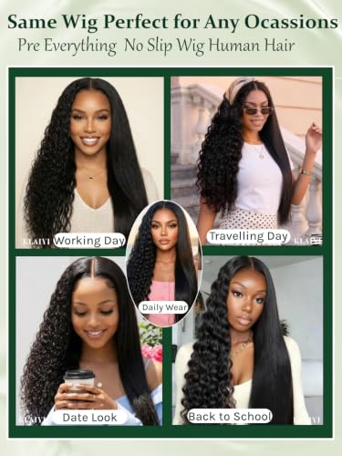 Image of KLAIYI 2 In 1 Straight to Water Wave Glueless 7x5 Lace Wig Human Hair 24 inch