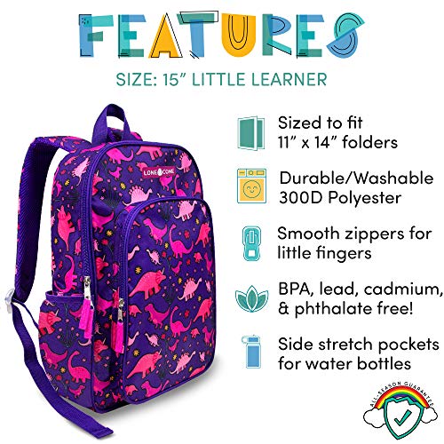 Lone Cone Kids' 15" Backpack For Boys & Girls In Preschool, Kindergarten, Pink-O-Saurus Rex #TOP2