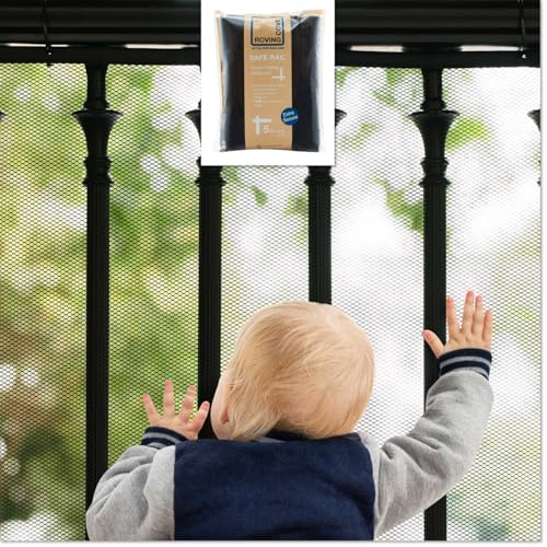 Image of Roving Cove Stair Banister Guard 5ft x 3ft, Railing Safety Net for Baby Proofing, Child Safety Stairway Cover, Balcony Mesh Netting, Ebony Black