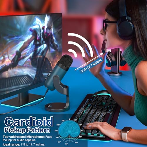 Image of ZealSound Podcast Microphone for PC, Noise Cancellation USB Mic with Gain, Volume Adjustment & Mute Button, Monitoring & Echo, for YouTube, TikTok, Podcasting, Streaming, iPhone, iPad, Android(Teal)