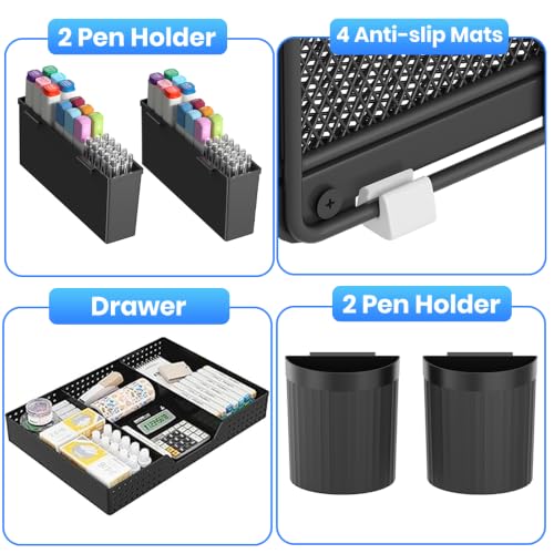 Image of OPNICE Desk Organizer, 6-Tier Desktop File Organizer with Drawer and Pen Holders, Office Desk Accessories, File Sorters, Workspace Organizers for Office Supplies(Black)