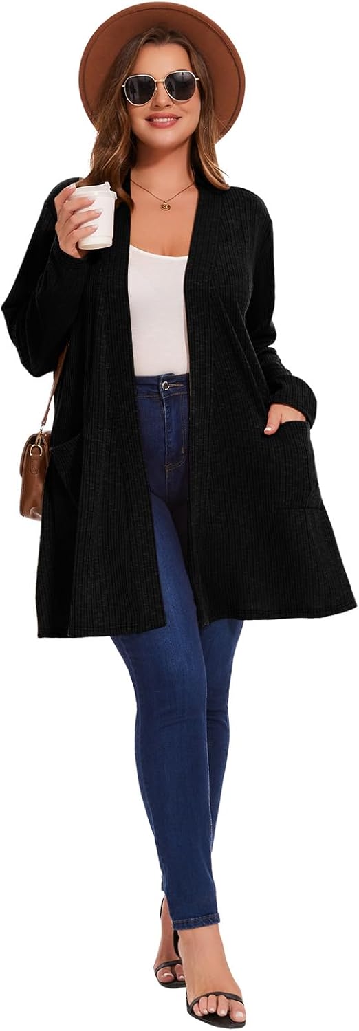 Women's Plus Size Cardigans Sweaters Casual Lightweight Open Front Cardigan Long Sleeve Tops with Pocket - Image 7