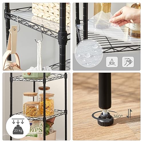 SONGMICS 5-Tier Shelving Unit, Metal Kitchen Storage Shelves, with Adjustable Wire Shelves, PP Liners, 8 Hooks, for Living Room, Garage, 30 x 40 x 121 cm, Black LGR115B01 - Image 5