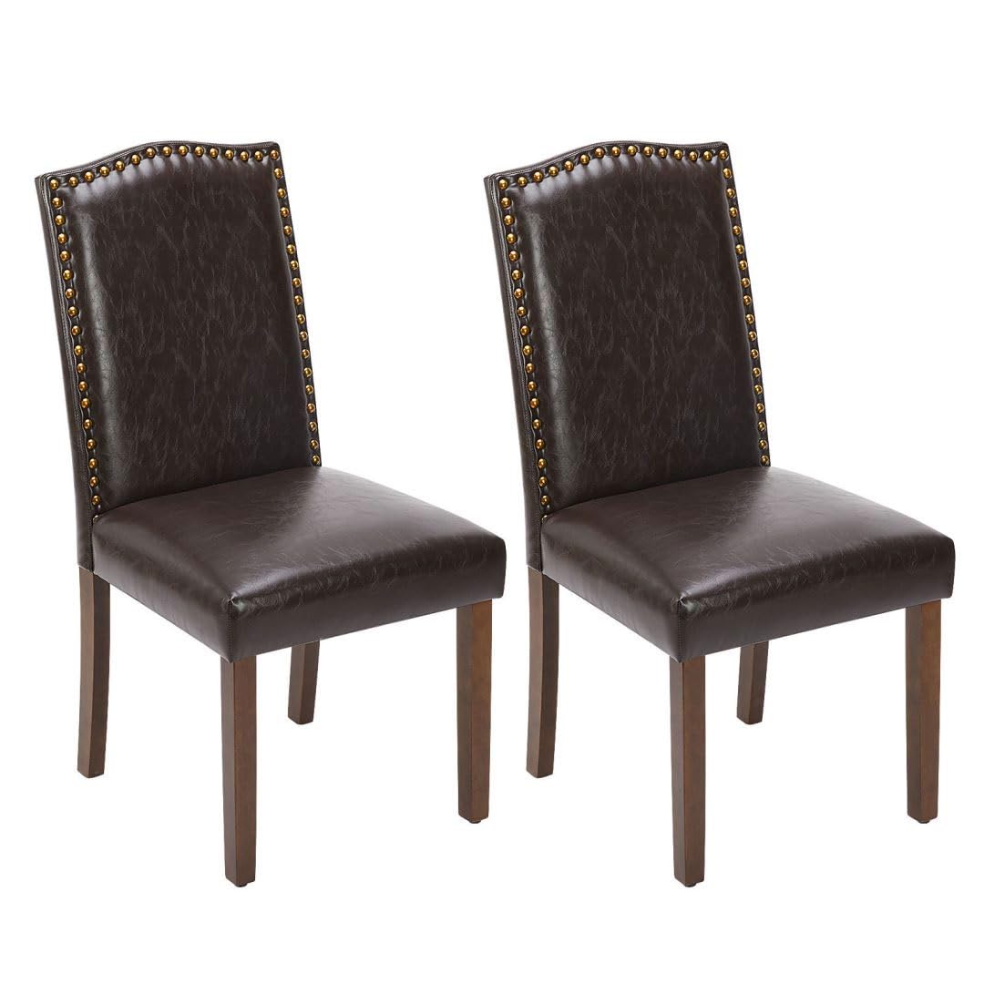 Kitchen Chairs Set of 2 Modern Upholstered Fabric Seat with Nailhead Trim and Ergonomic Lumbar Support for Living Room and Rustic Farmhouse Dining