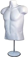 Vista 7 de DisplayTown - Maniquí masculino de torso con soporte de metal, parte trasera hueca, cuerpo apilable, forma de vestido para exhibición de camisetas