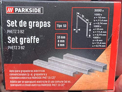 Grapas para grapadora parkside PHET15, pack 3000 unidades de 6,8y10mm tipo E53 originales