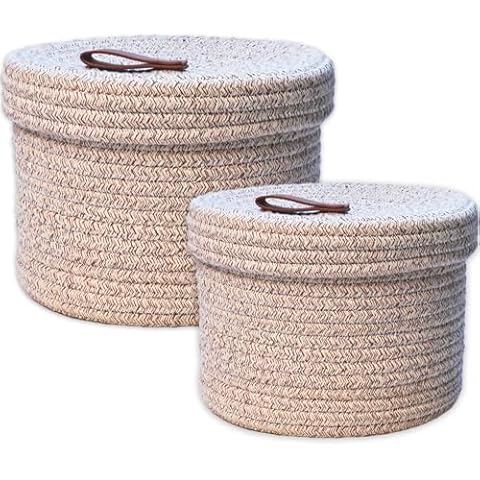 Yearonan Cotton Rope Storage Baskets with Lids Cover
