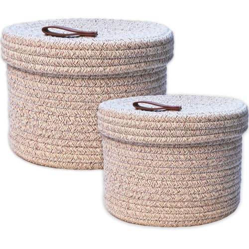 Yearonan 2 PIEZAS Cesta de almacenamiento cosmético con tapa Caja de almacenamiento Hilo de algodón natural, EN01010008