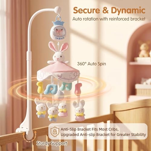 Image of Baby Crib Mobile with Music for Boys and Girls (Pink)