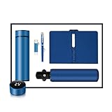 All-in-One Gift Set - Includes Stylish Umbrella, Premium Notebook, Smooth Writing Pen, High-Capacity USB Flash Drive, and Insulated Temperature Display Thermos Mug - Perfect for Office, Travel, and Gift Giving (Blue)
