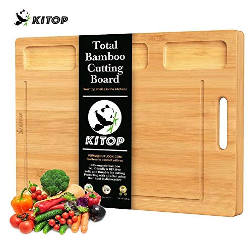 Bamboo Cutting Board for kitchen, Serving Tray with 3 Built-in Compartments And Deep