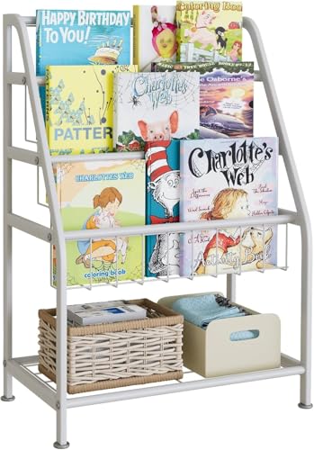 Huhote Kinder Bücherregal, Kinderregal mit 3 Ablagen, Spielzeugregal, Aufbewahrungsregal für Kinder, Kinderzimmerregal, Kinderregal für Buchaufbewahrung, Standregal für Kinderzimmer Spielzimmer, Weiß