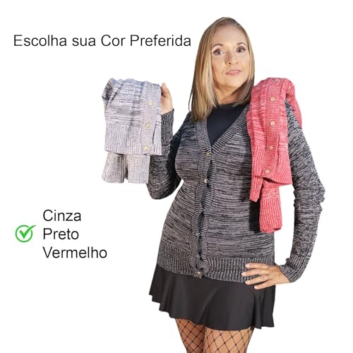 Casaco Casaquinho Feminino Tricô Cardigan com Botões Moda Inverno (Único, Preto)