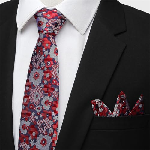 Corbata de seda con diseño tejido rojo para hombre miniatura 3