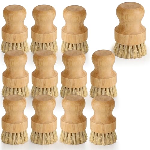 Image of 12 Pack Bamboo Dish Brush Bulk, Bamboo Dish Scrubber, Wood Palm Dish Scrub Brush for Dishes Pans, Pots,Vegetables Cleaning