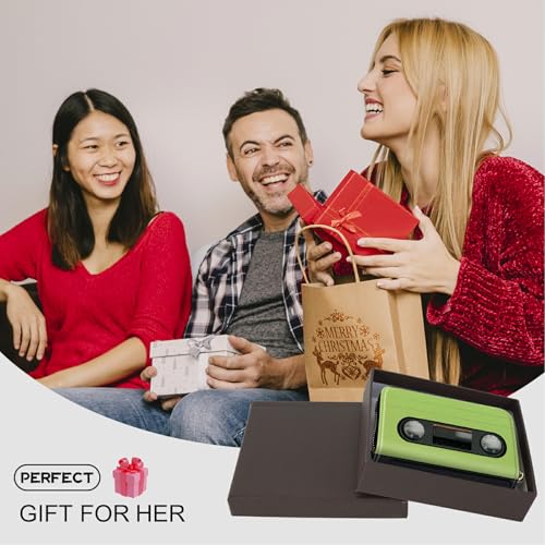 Image of Cute Credit Card Holder with Zipper, Green Tape Cassette RFID-Blocking Card Case Small Wallet for Women Men, Multi-slot Card Organizer Case Travel Accordion Wallet