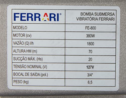 Bomba Submersa Vibratória Ferrari Fe-800-127v Ferrari Fe-800 Prata