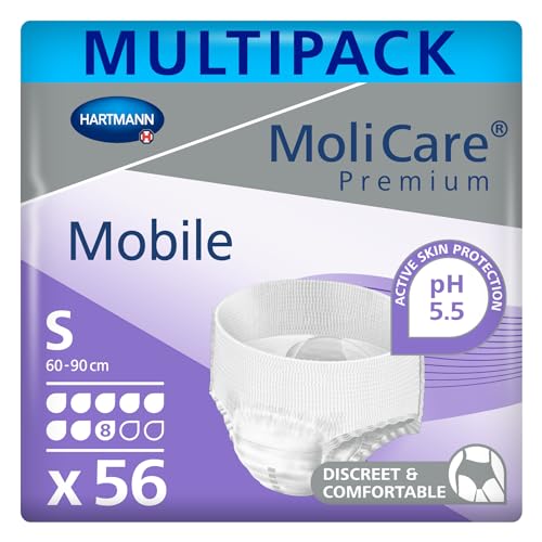 MoliCare Premium Mobile Einweghose: Diskrete Anwendung bei Inkontinenz für Frauen und Männer, 8 Tropfen, Gr. S (60-90 cm Hüftumfang), 4x14 Stück