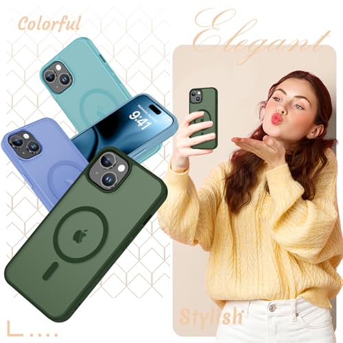 Image of for iPhone 15 Plus Case, iPhone 14 Plus Case, Matte Magnetic Phone Cover with 1 Screen Protector [Support for MagSafe] [Shockproof Military Grade Protection] Translucent Frosted Back, Sage Green