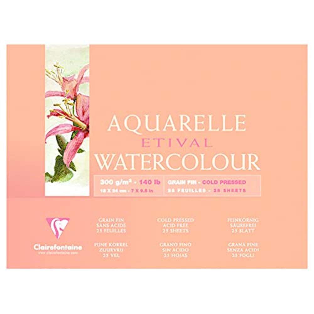 Clairefontaine - Ref 96470C - Etival Cold Pressed Glued Watercolour Painting & Drawing Pad (10 Sheets of Paper) - 18 x 24cm - 300gsm Cellulose Art Paper