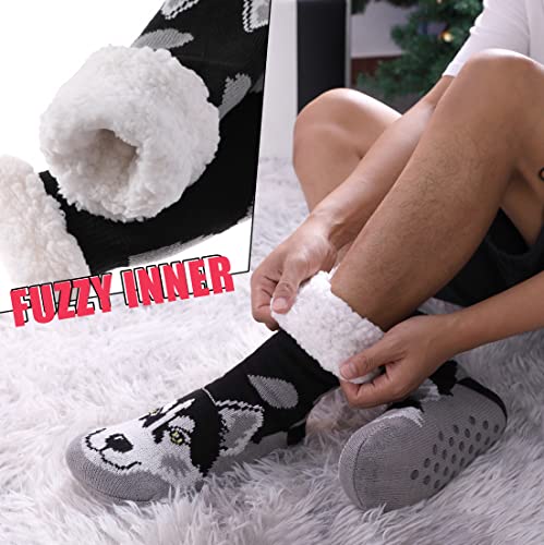 MQELONG Men's Slipper Socks Winter Fuzzy Fleece Lined Cozy Thermal Non-Slip Indoor Christmas Socks3
